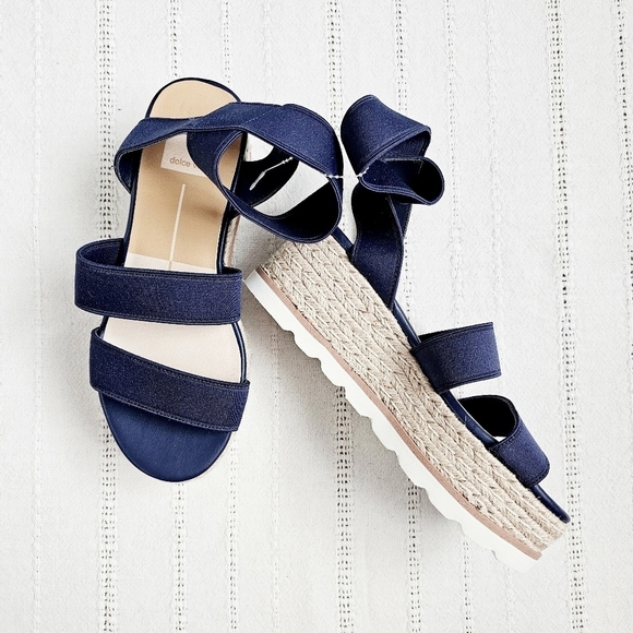 Dolce Vita Shoes - Dolce Vita Espadrille Platform Sandals Shoes Elastic Ankle Straps Navy 6 NEW